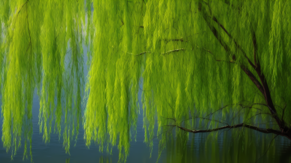 柳树绿叶摄影图