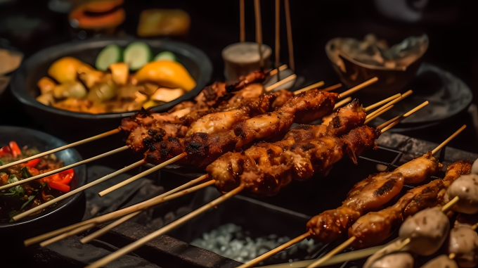 炭火烤串海鲜肉类摄影图片