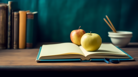 书与苹果的桌上生活摄影图