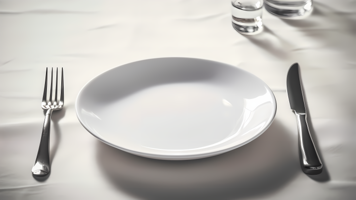 现代餐桌刀叉盘子摄影版权图片下载