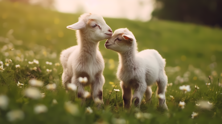 两只小山羊在草地上摄影版权图片下载