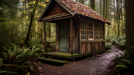 自然风景林间小木屋摄影图片