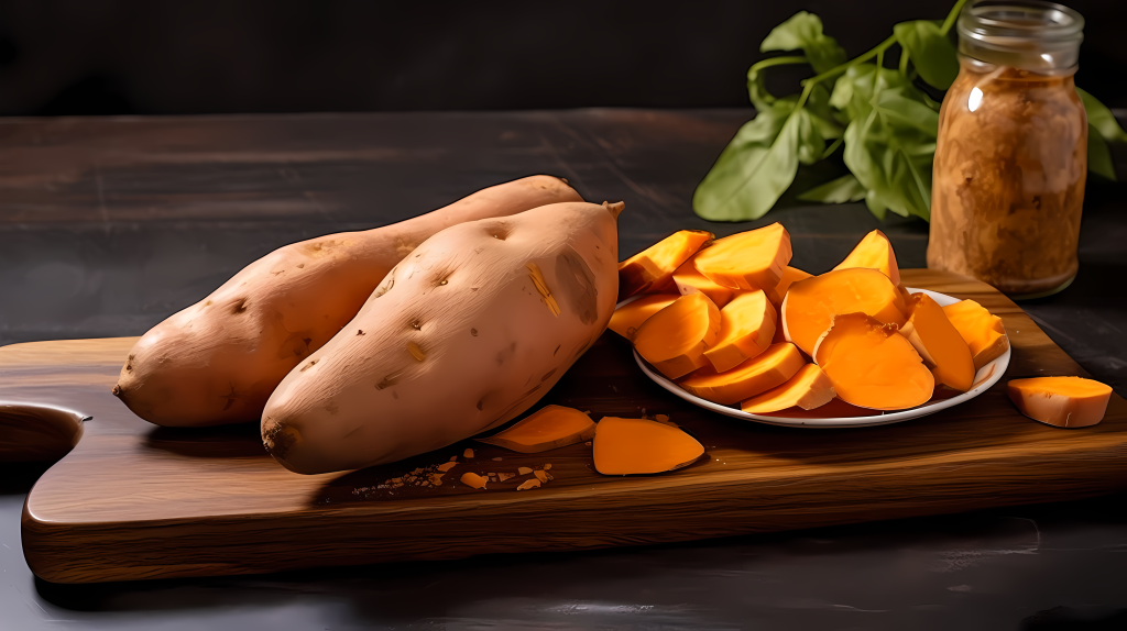 木板上的红薯摄影版权图片下载