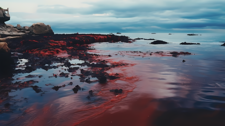 苍凉黑暗中的污染海洋摄影图版权图片下载