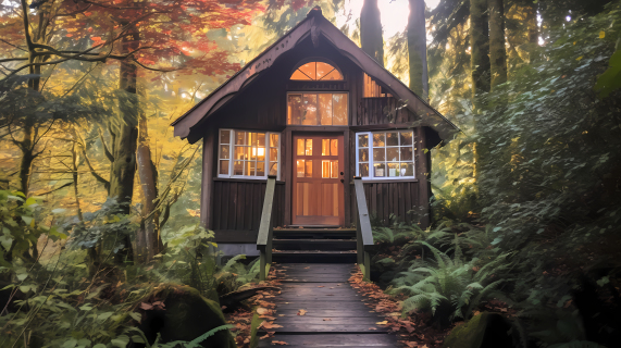 森林中的小木屋摄影图片