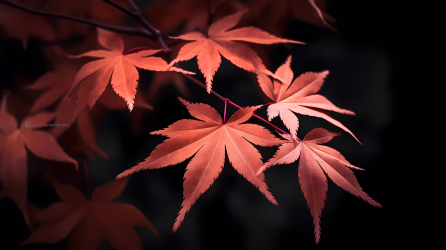 暮色中的红枫叶摄影图片