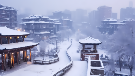 白雪皑皑的亚洲城市摄影图片