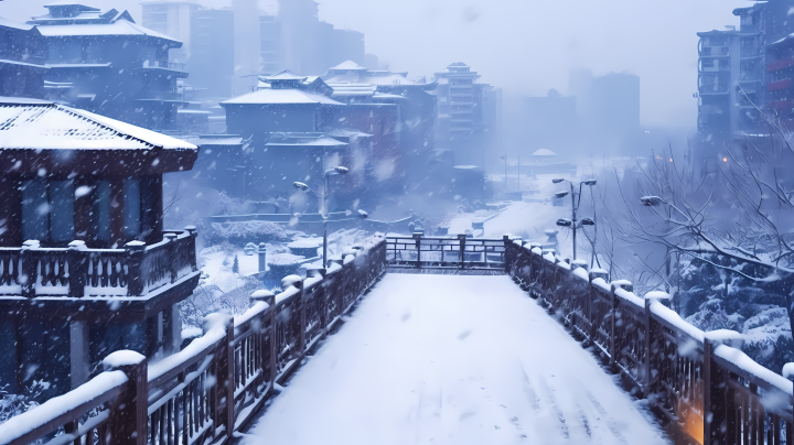 亚洲城市雪天摄影版权图片下载