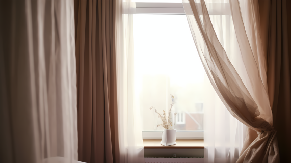 窗帘与百叶窗的卧室摄影图片