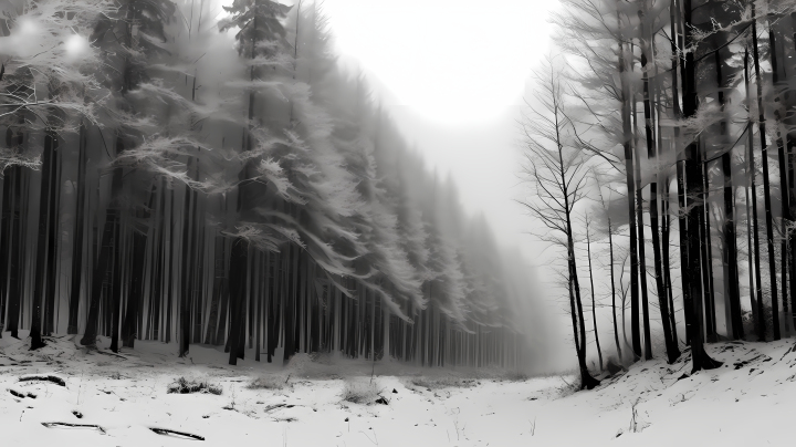 雪树山林的冷峻美景摄影图版权图片下载