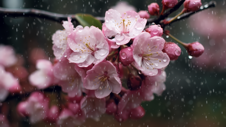 雨中绽放的首尔樱花摄影图