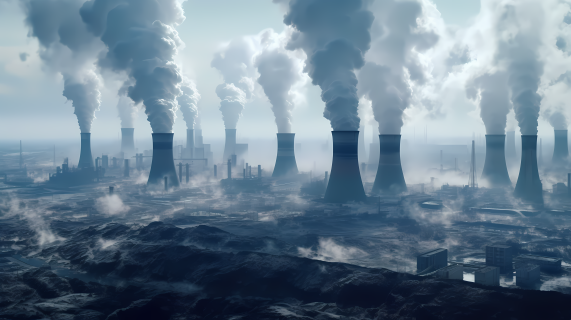 煤燃电站排放的烟雾在空中飘散的摄影图片