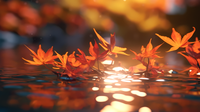 日出时分的美丽秋枫叶摄影图