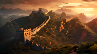 黄昏时分的中国长城摄影图片