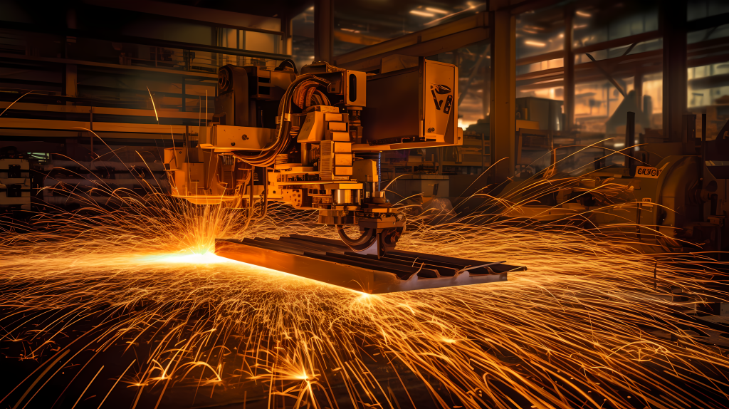 激光切割钢材火花摄影图片