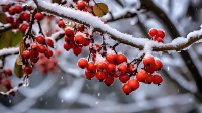 冰雪莓果树枝摄影图