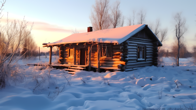 冰雪覆盖的木屋摄影图片