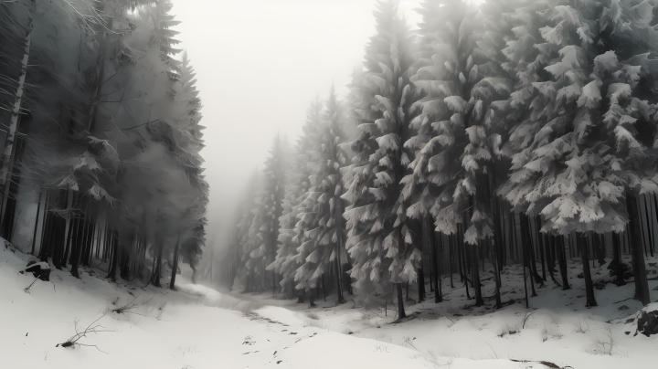 冰雪覆盖的山林摄影图版权图片下载