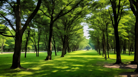 绿树蓝天宁静田园风光摄影图
