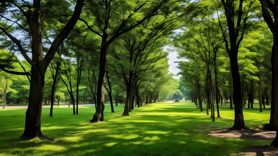 绿树蓝天宁静田园风光摄影图