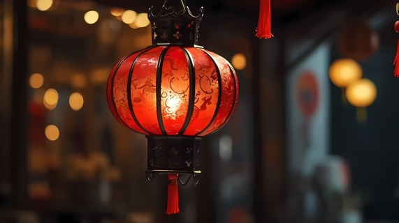 圣诞节红色中国灯笼摄影图片