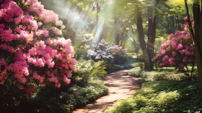 春日花园粉红杜鹃花摄影图