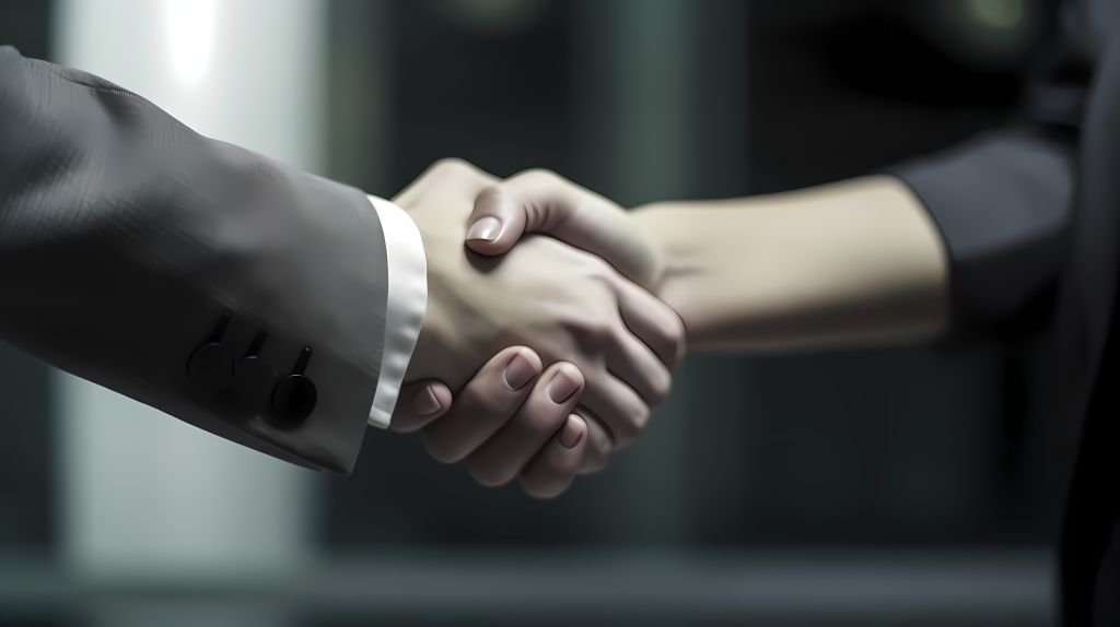 商务女性与代表握手摄影图片