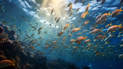 苍蓝海洋中游动的鱼群摄影图片