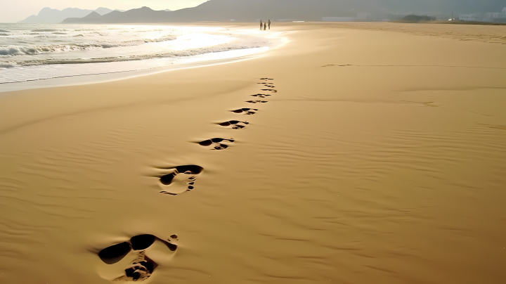 沙滩上的足迹摄影图版权图片下载