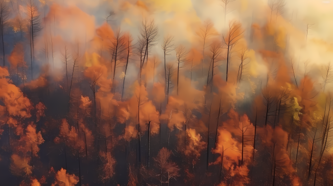 山火蔓延至山坡红黄交织的自然纹理摄影图