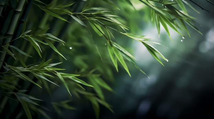 竹枝上的绿叶摄影图片