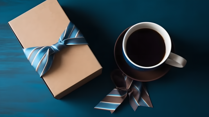 咖啡茶盒子领带父亲节礼物摄影版权图片下载
