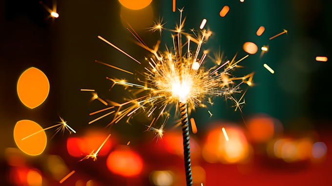 红灯笼前的烟花摄影图片