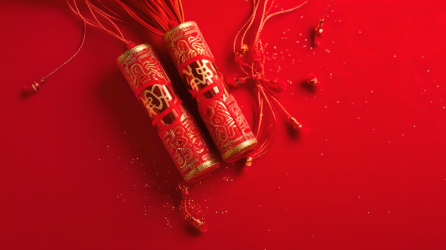 中国新年鞭炮红背景摄影图片