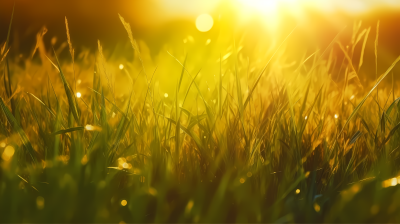 阳光洒在草地上的金黄与琥珀色摄影图片