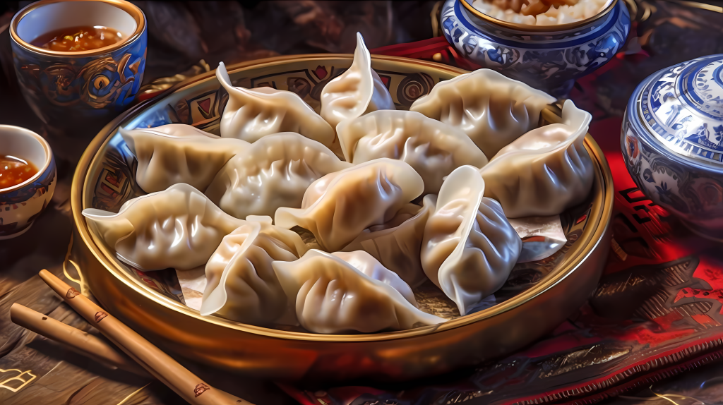 传统风格下的盛大华丽的饺子宴摄影版权图片下载