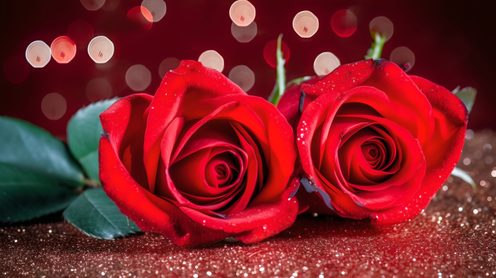 浪漫闪耀的三朵红玫瑰摄影版权图片下载