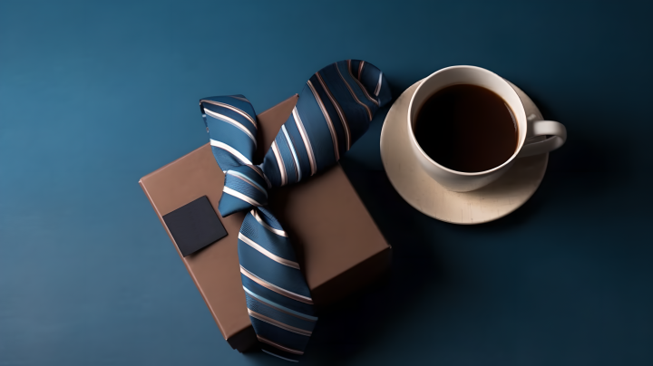 咖啡杯和领带的父亲节礼物摄影版权图片下载
