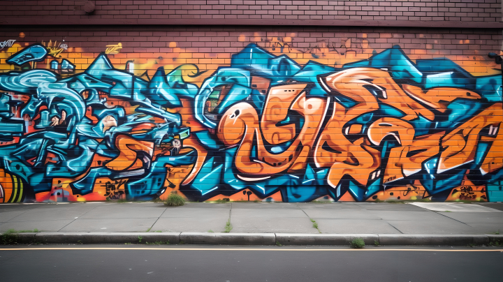 青铜与橙色的涂鸦街头艺术版权图片下载