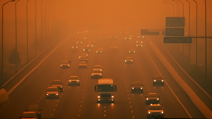 城市高速公路上重度空气污染的景象摄影版权图片下载