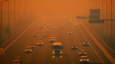 城市高速公路上重度空气污染的景象摄影图片
