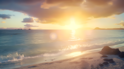 海滩上落日余晖摄影图