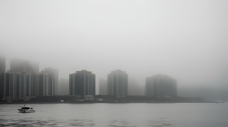 海边城市薄雾负空间尽显比例对比强烈摄影图