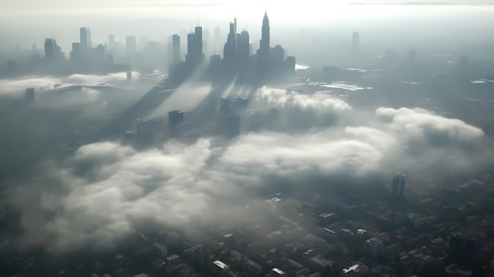 浓雾中的都市风景摄影版权图片下载