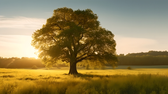 阳光照耀下的金叶树摄影图片