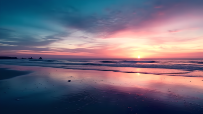 美丽时光流转的海滩日落摄影图