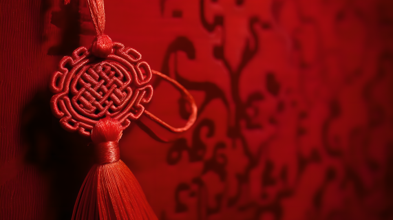 中国风红帆布上的红流苏摄影图