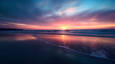 粉蓝海滩日落摄影图