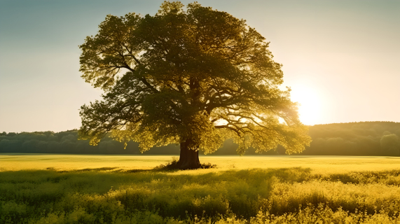 阳光下的金叶树摄影图片