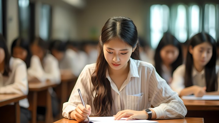 优雅的亚洲女生考试摄影版权图片下载
